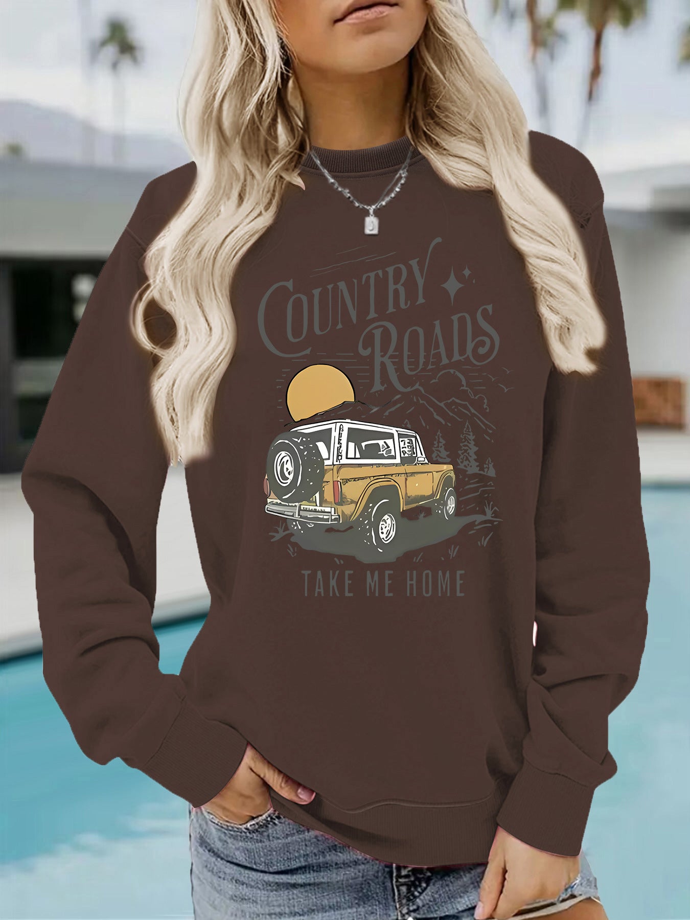 Car pattern printed hoodie round neck hoodie