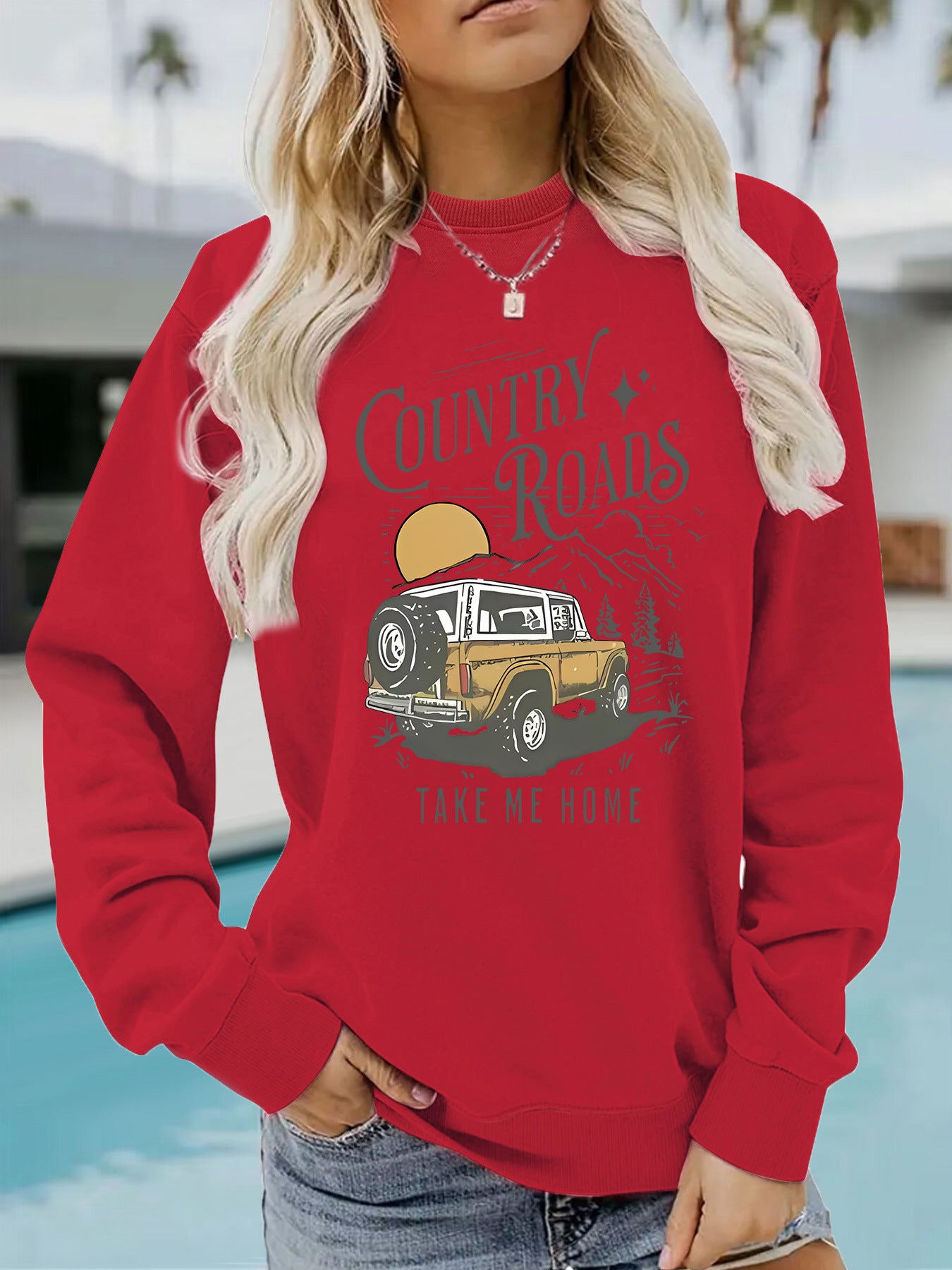 Car pattern printed hoodie round neck hoodie