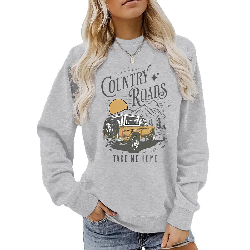 Car pattern printed hoodie round neck hoodie