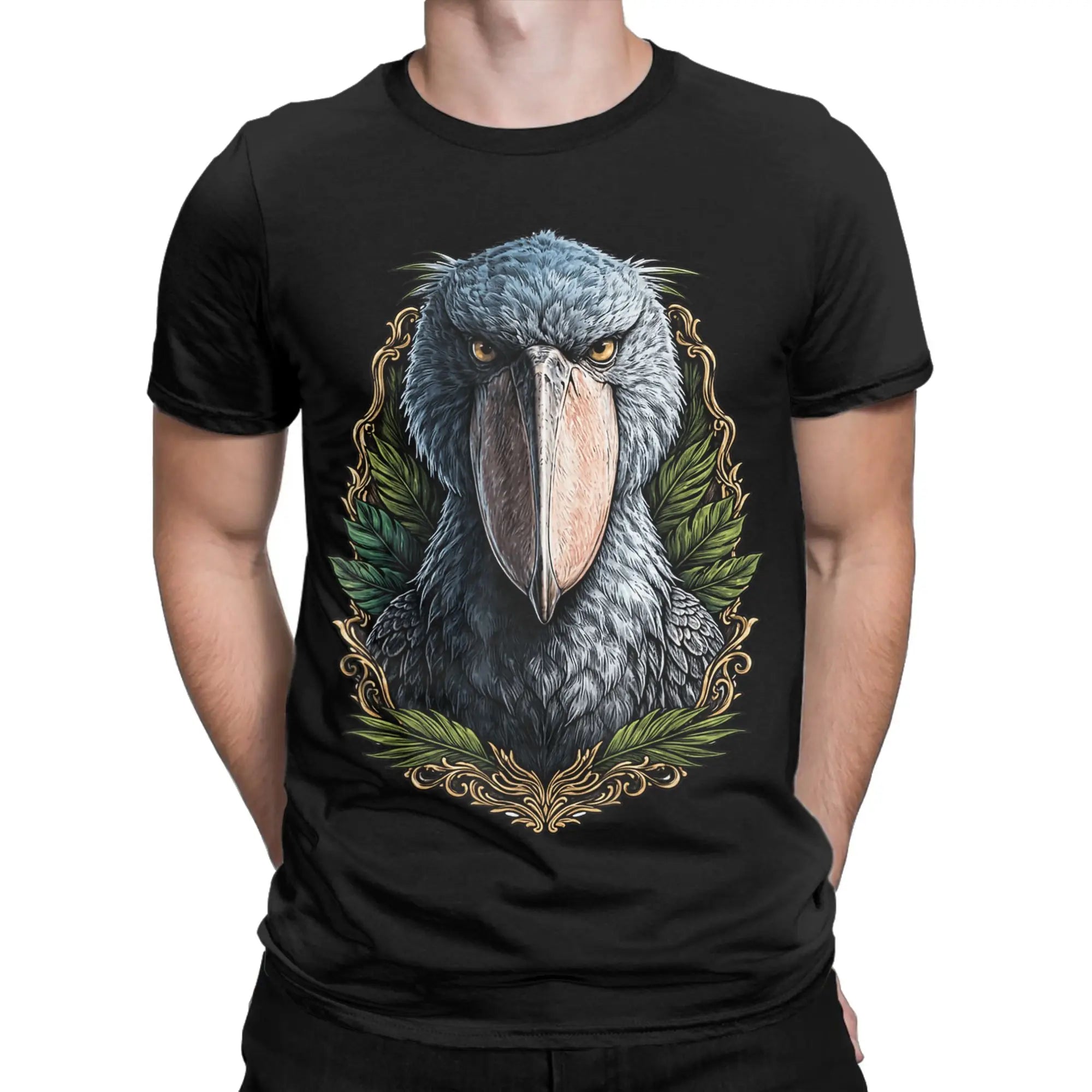 Majestic Shoebill Stork Portrait Vintage T-Shirt for Men  Fun Pure Cotton Tee Shirt Round Collar Short Sleeve T Shirts Gift Tops