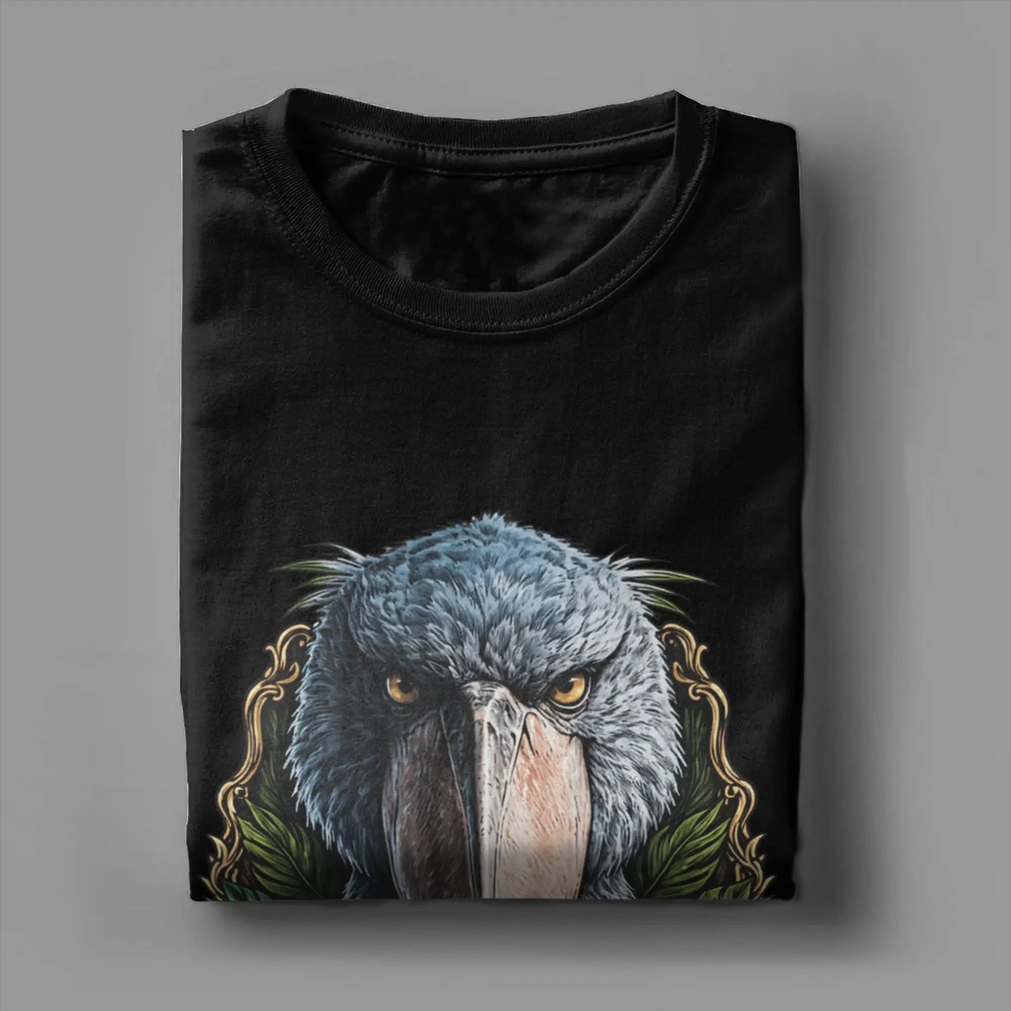 Majestic Shoebill Stork Portrait Vintage T-Shirt for Men  Fun Pure Cotton Tee Shirt Round Collar Short Sleeve T Shirts Gift Tops