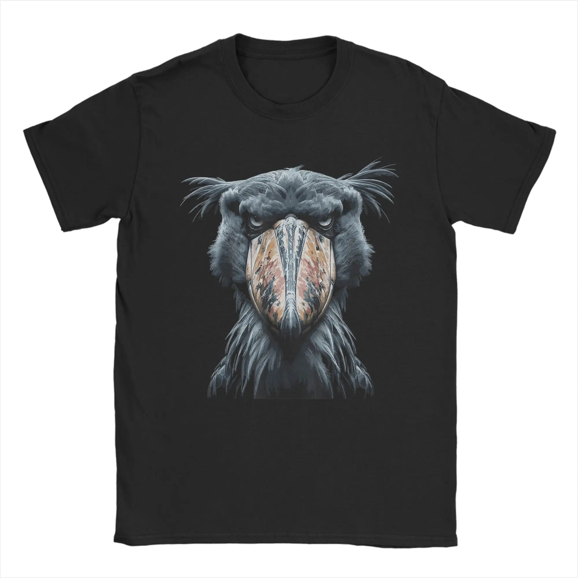Majestic Shoebill Stork Portrait Vintage T-Shirt for Men  Fun Pure Cotton Tee Shirt Round Collar Short Sleeve T Shirts Gift Tops