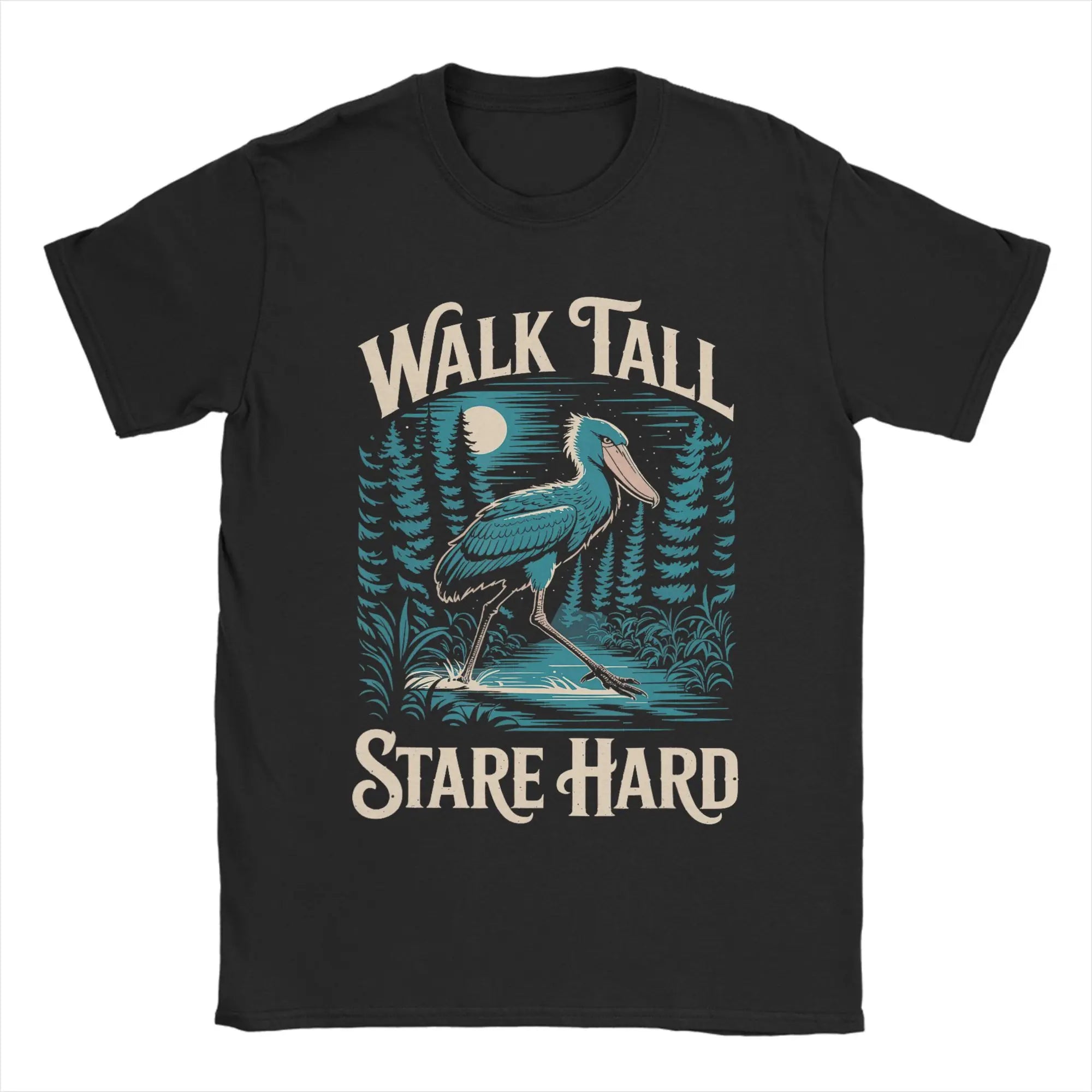 Majestic Shoebill Stork Portrait Vintage T-Shirt for Men  Fun Pure Cotton Tee Shirt Round Collar Short Sleeve T Shirts Gift Tops